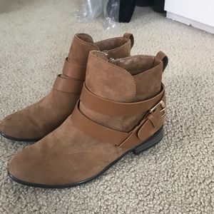 Tan suede ankle booties